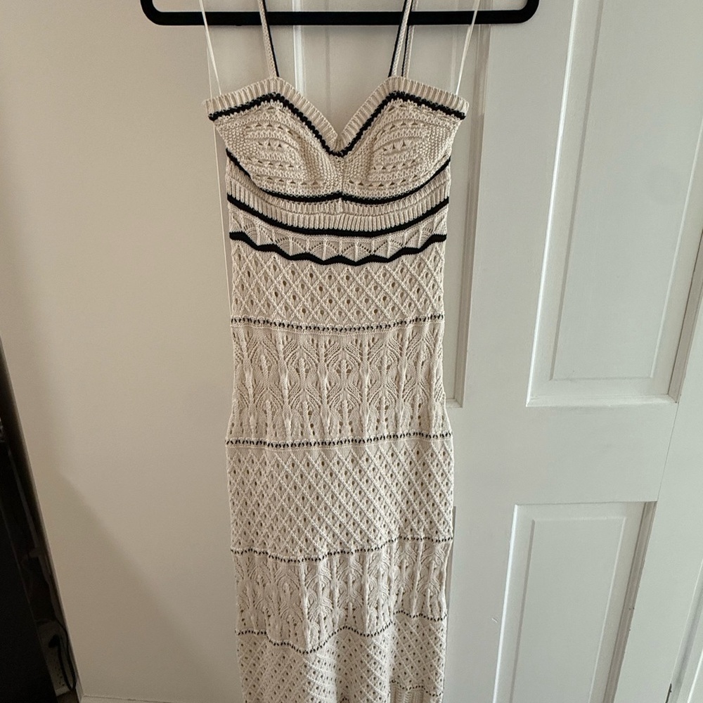 Olive & Oak Cream Crochet Maxi Dress with Black Trim Accents